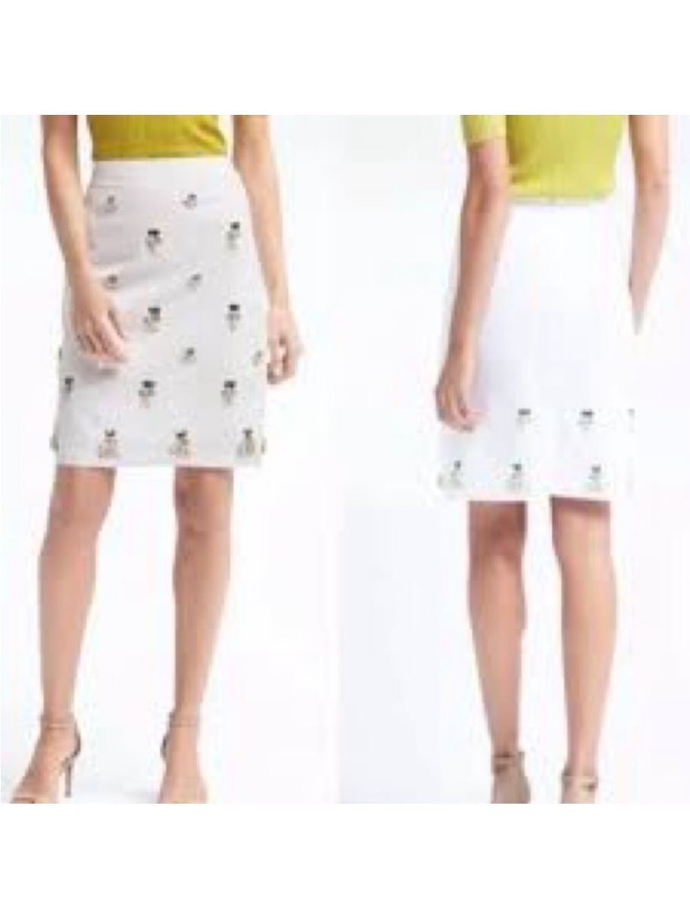 Banana Republic White Pencil Skirt Pineapple Sequence SZ 8 NEW